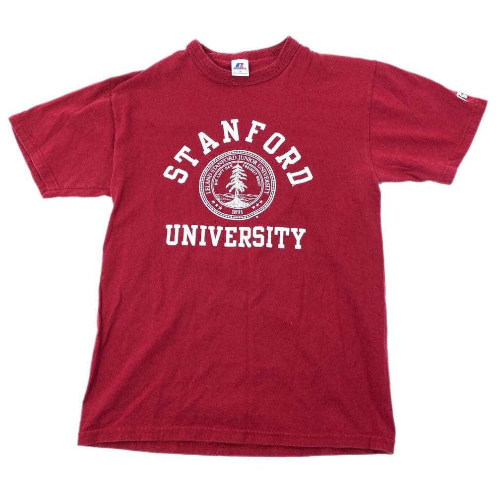 Vintage Champion Stanford University T Shirt Adult Small Burgandy Russell Ath